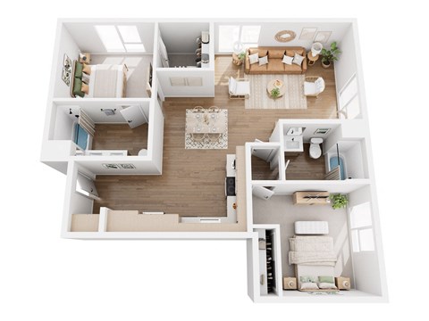 Floor plan for 2 beds, 2 baths, 1053 sqft